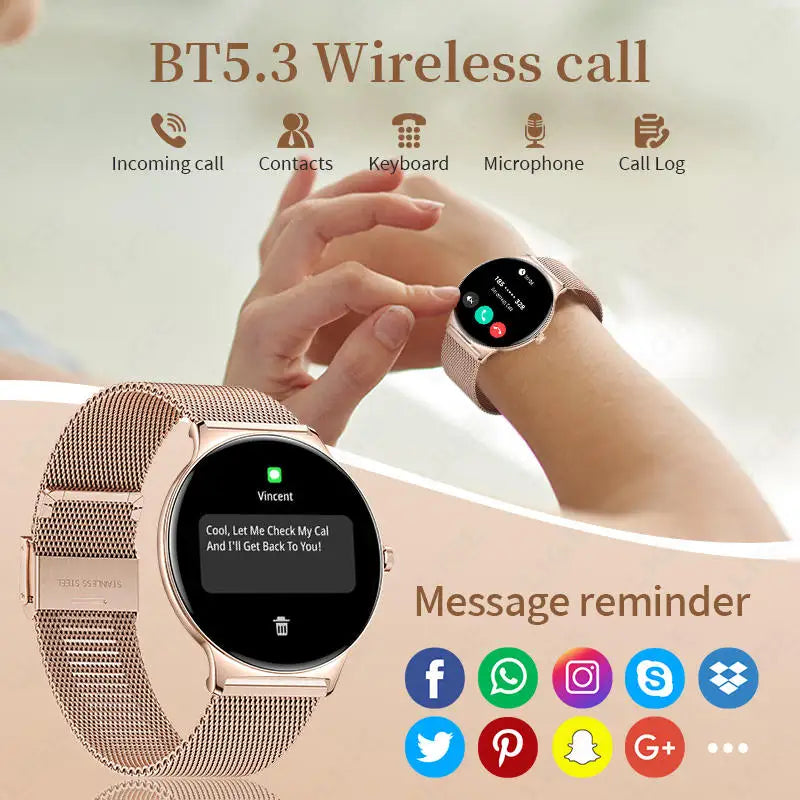 Montre Connectée Femme Jooeniok V89 Ultra-Mince 7,9 mm – 1,43" AMOLED, Appel BT, 100+ Sports