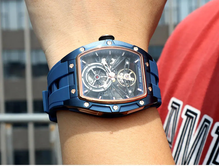 Montre Homme MINIFOCUS — Mécanique Automatique Squelette, Silicone & Waterproof 5ATM