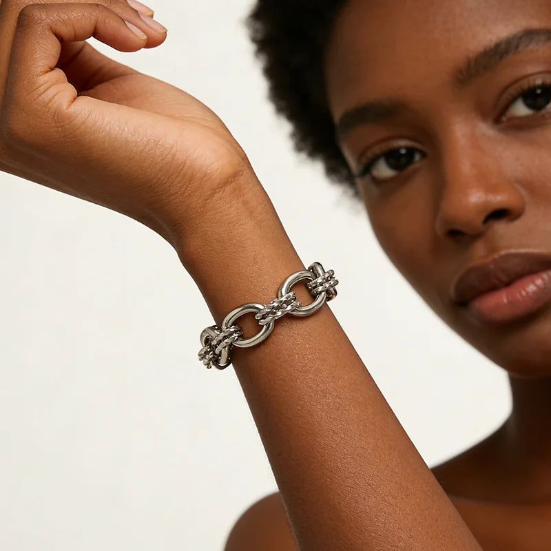 GANEMLY – Bracelet en acier inoxydable 316L pour femmes, couleur argent, chaîne à maillons, à la mode, Punk, chaîne de poignet, bijoux étanches
