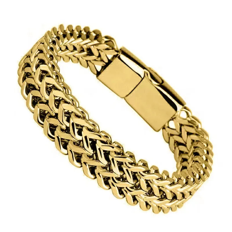 Bracelet chaîne en acier inoxydable noir de 10 mm de large pour hommes, bijoux punk gothiques, fermoir magnétique, boucle cachée, accessoire