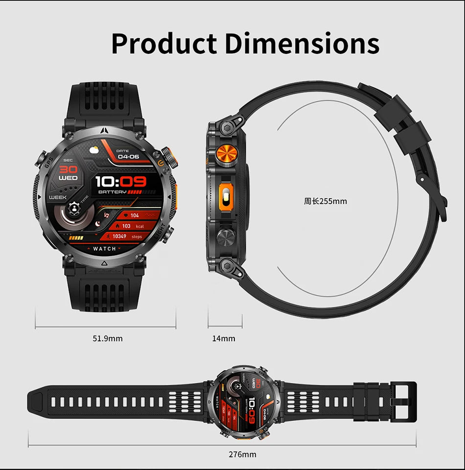 Montre Connectée Outdoor ChiBear – 1,7" AMOLED, 100+ Sports, Boussole, Torche LED, Appel BT