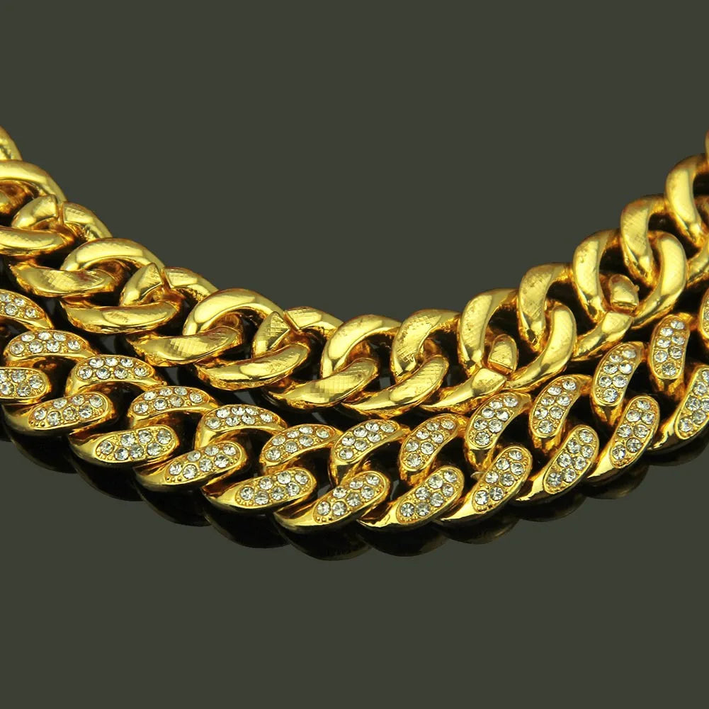 Chaîne de collier HNSP Miami Cuban Link Iced Out pour hommes - Chaîne de bijoux Hip Hop robuste et brillante de 13 mm de large