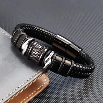 Bracelet Homme — Cuir & Acier Inoxydable, Style Dominateur