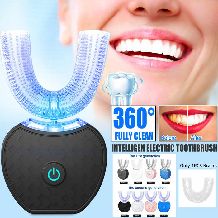 Brosse à dents électrique 360° automatique – Tête en U, blanchiment lumière bleue, waterproof IPX7, charge USB